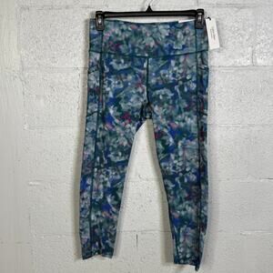 Calvin Klein Printed High-Waist 7/8 Length Leggings roster Floral Green Haze XL